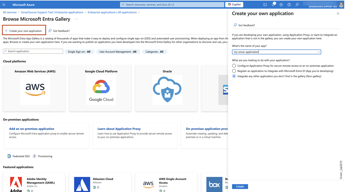 In the Create your own application pane, select Integrate any other application you don't find in the gallery option