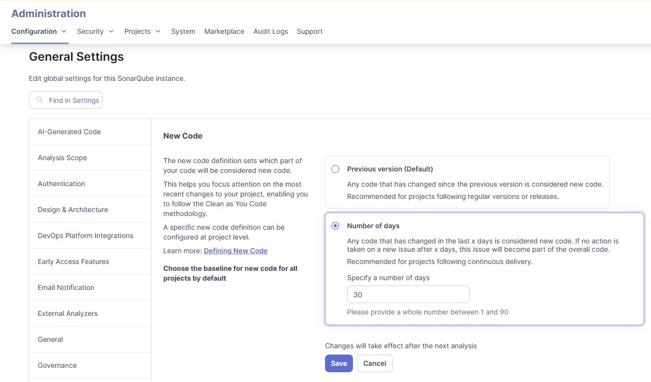 Set the new code definition by selecting a radio button corresponding to the new code option of your choice