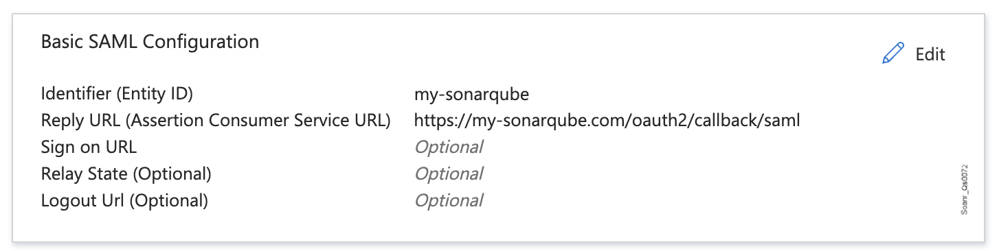 Select the Edit tool in the Basic SAML configuration section