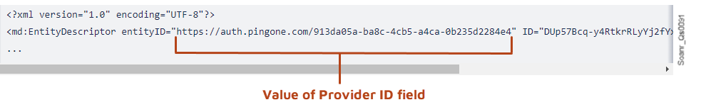 Find the <md:EntityDescriptor... node in Ping Identity's metadata file