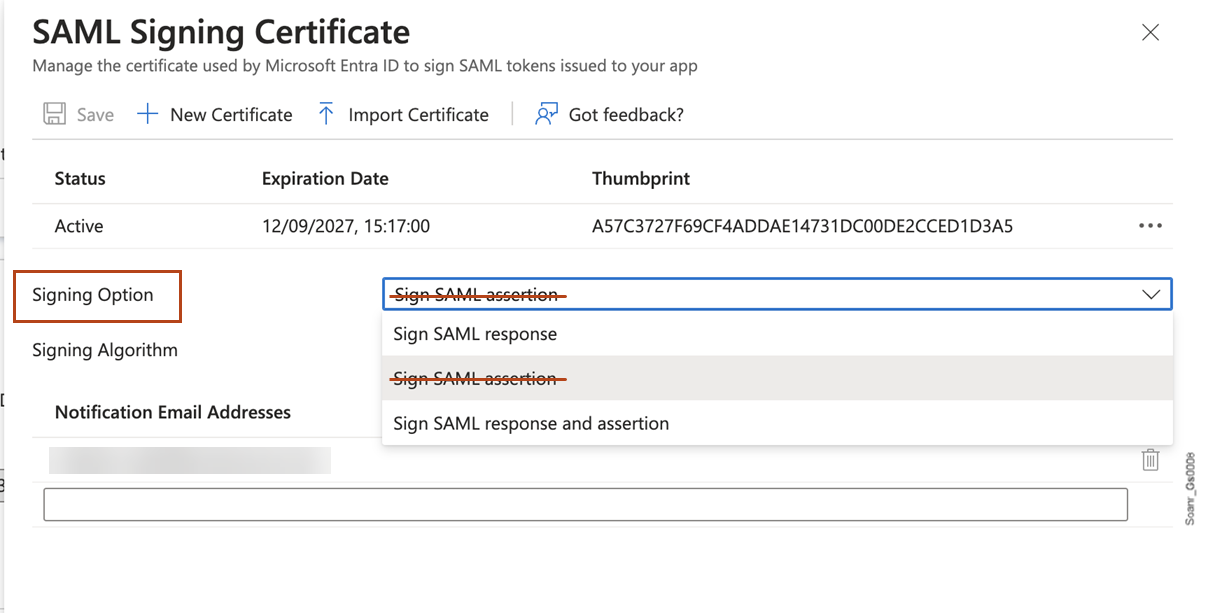 In Signing Option, don't select Sign SAML assertion