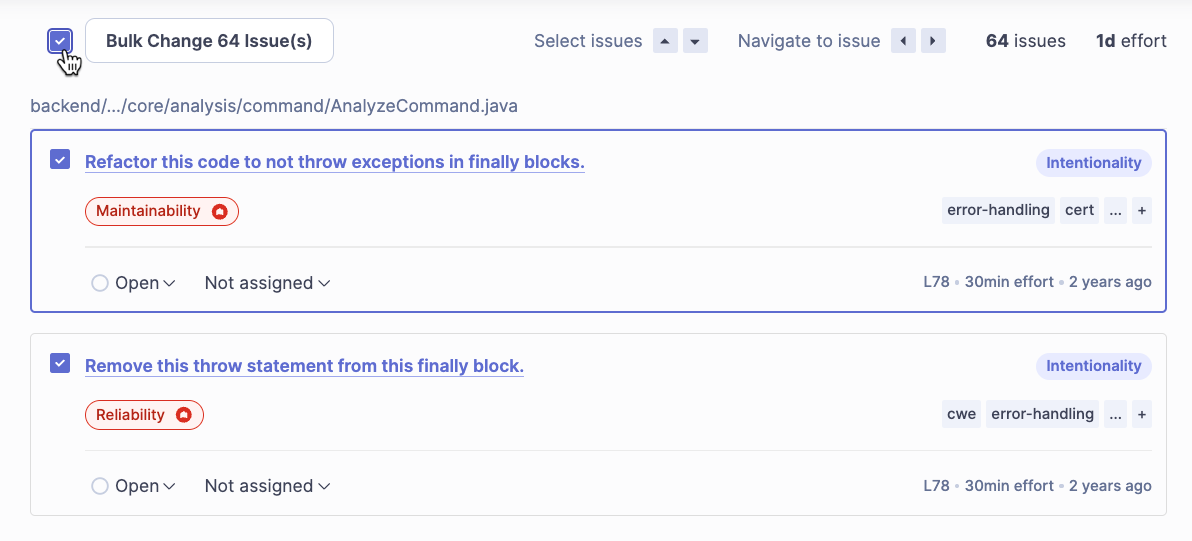 Applying a bulk change to several issues