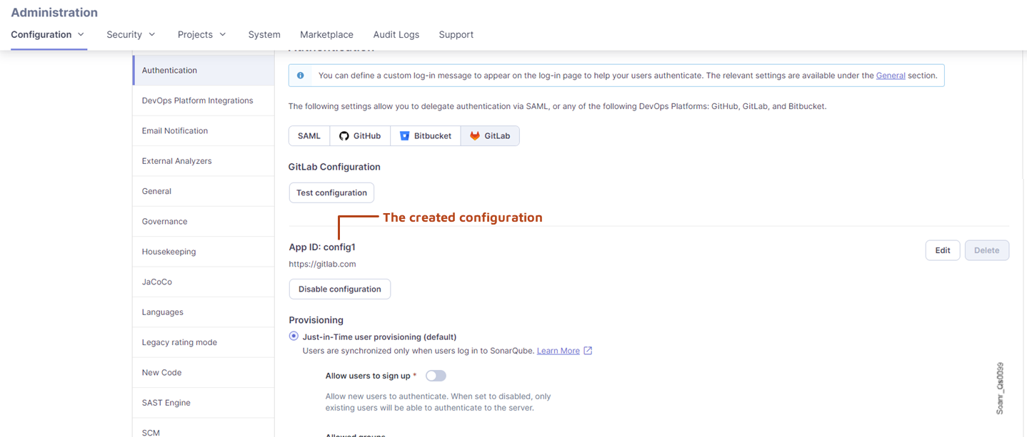 You can see the created GitLab configuration in SonarQube