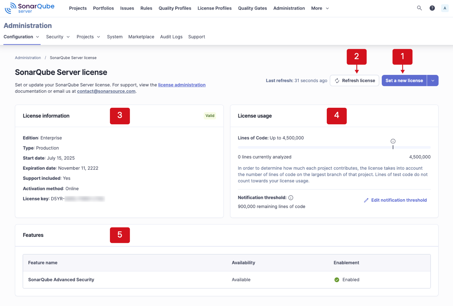 SonarQube Server license page